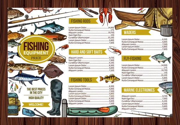 Vettore pescatore attrezzature da pesca sportiva prezzo — Vettoriale Stock