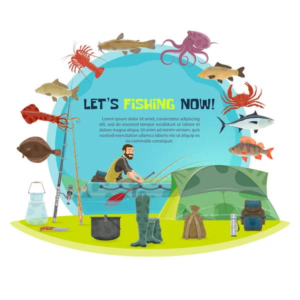 Διάνυσμα ψαράς άθλημα αλιεία αφίσα — Διανυσματικό Αρχείο