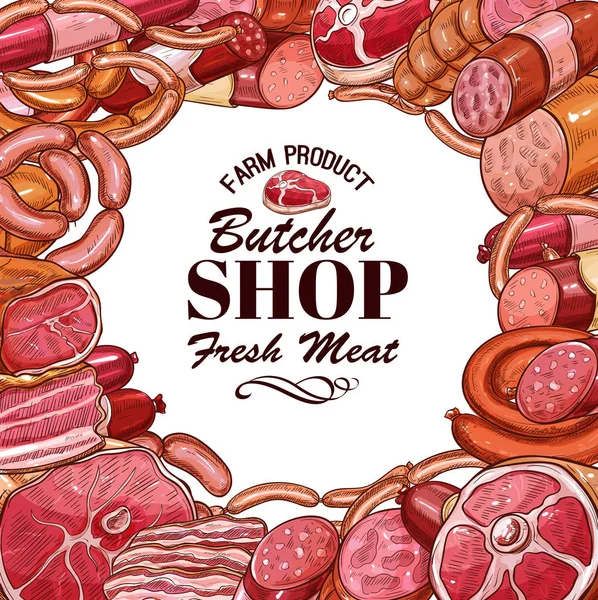 Produtos de carne de esboço vetorial para açougue — Vetor de Stock