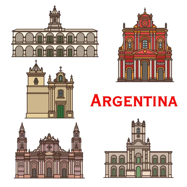 Argentinien Wahrzeichen Architektur Vektor Linie Symbole — Stockvektor