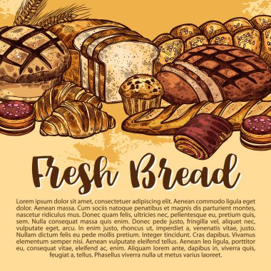 Vektör ekmek fırın dükkanı için poster kroki