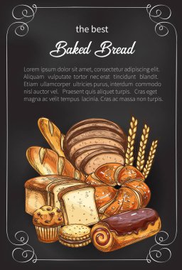 Vektör ekmek fırın dükkanı için poster kroki