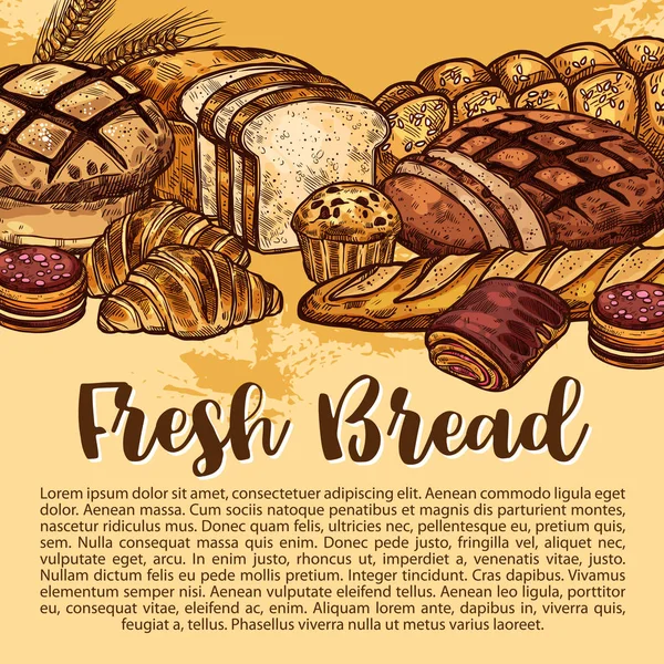 Cartaz de esboço de pão vetorial para padaria — Vetor de Stock