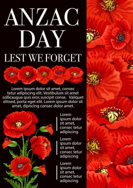 Anzac Day poppy flower for Lest We Forget banner clipart