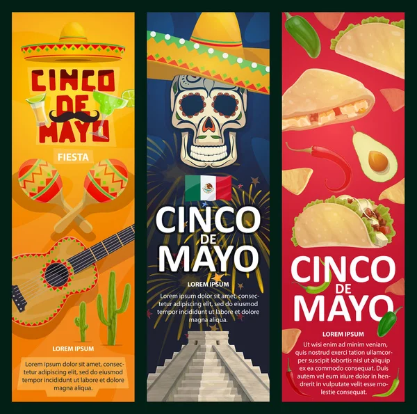 Cinco de Mayo Bandeiras de vetor de férias mexicanas — Vetor de Stock