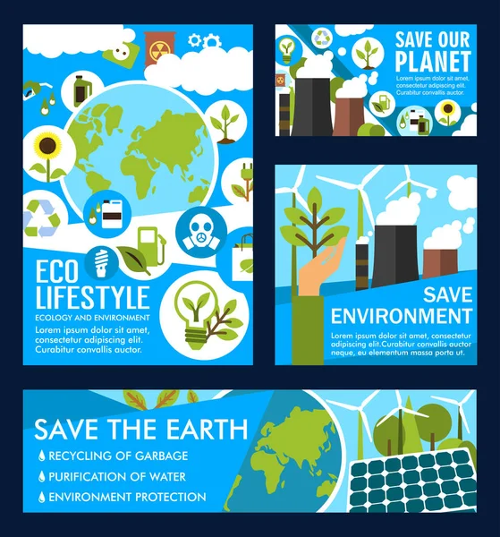 Cartazes vetoriais para economia de planeta ecologia —  Vetores de Stock