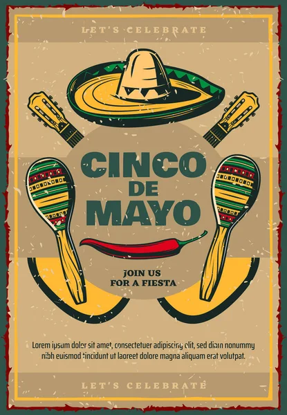 Cinco de Mayo vector sketch retro Mexican poster — Διανυσματικό Αρχείο