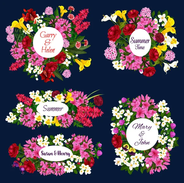保存日期花卉图标的婚礼请柬 — 图库矢量图片