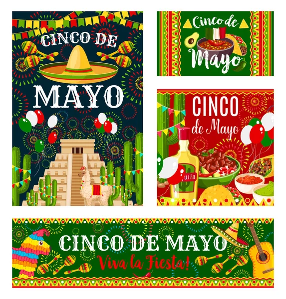 Banner de invitación navideña mexicana Cinco de Mayo — Vector de stock