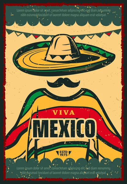 Cartel retro de Viva México para las vacaciones del Cinco de Mayo — Vector de stock