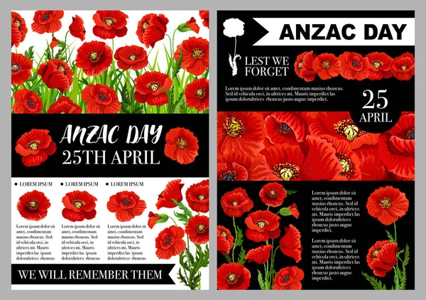 Anzac Day 25 April holiday vector posters — Stock Vector