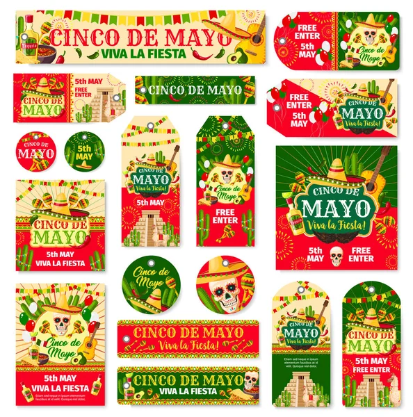 Carte d'invitation Cinco de Mayo tag et fiesta party — Image vectorielle