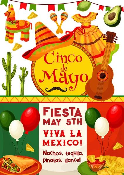 Cinco de Mayo, Viva Messico fiesta invito alla festa — Vettoriale Stock