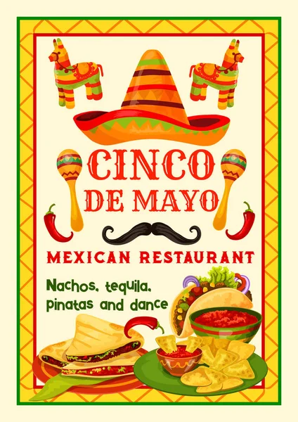 Tarjeta de comida mexicana festiva del Cinco de Mayo — Vector de stock