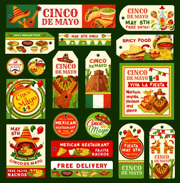 Cinco de Mayo Mexican vector fiesta tags — Archivo Imágenes Vectoriales