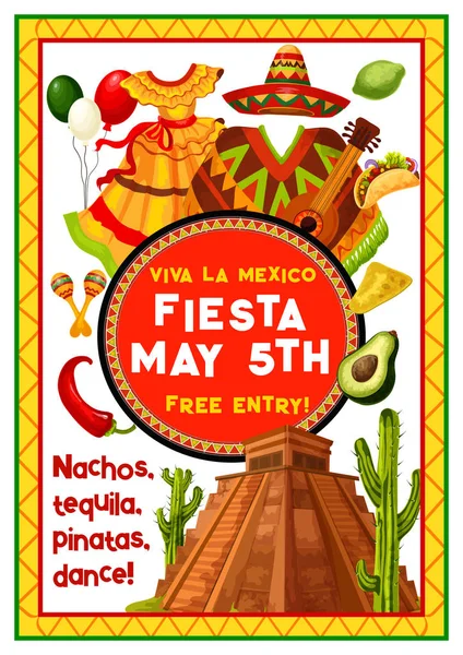 Undangan pesta liburan Meksiko Cinco de Mayo - Stok Vektor