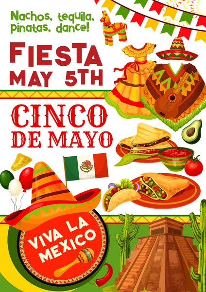 Cinco de Mayo festa convite para feriado mexicano — Vetor de Stock