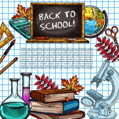 Okula geri kare kağıt üzerinde poster malzemeleri