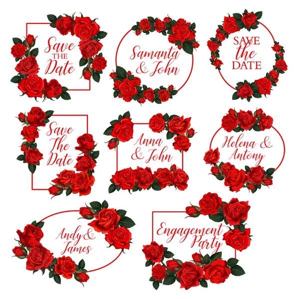 Flores marcos vector iconos para boda guardar fecha — Archivo Imágenes Vectoriales
