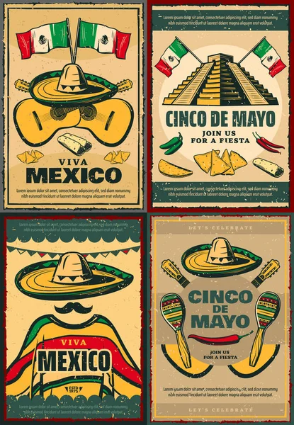 Cinco de Mayo cartaz retro de feriado mexicano — Vetor de Stock