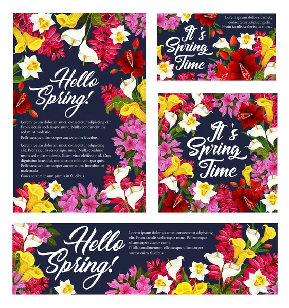 Vector lente seizoen bloemen posters — Stockvector