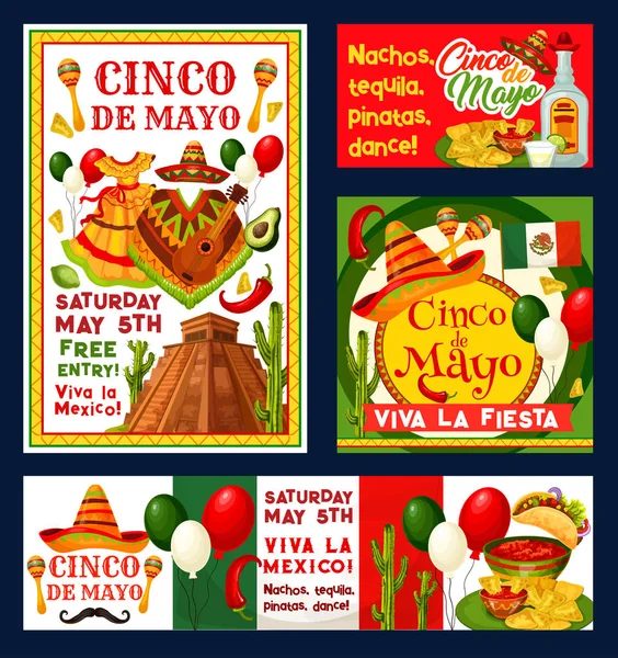 Cinco de Mayo Mexican vector fiesta invitations — Stockvector