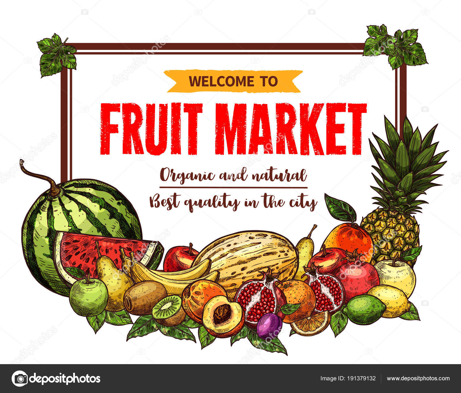 Fruit market banner with frame of farm product Stock Vector Image by