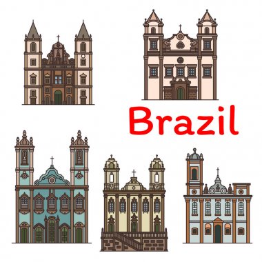 Brazilian architecture travel landmark linear icon clipart