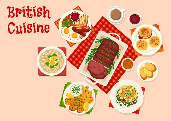 Ikona britské kuchyně tradiční snídaně potravin — Stockový vektor