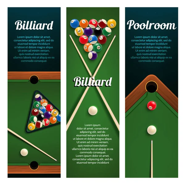 Billiards sport club or pool room banner with ball — Stock Vector