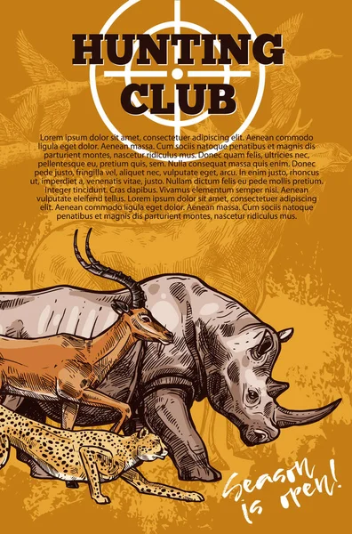 Vadászat club banner cél és afrikai állat — Stock Vector