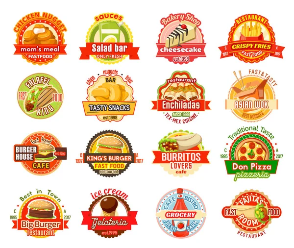 Fast food label para americano, mexicano, asiático café — Vetor de Stock