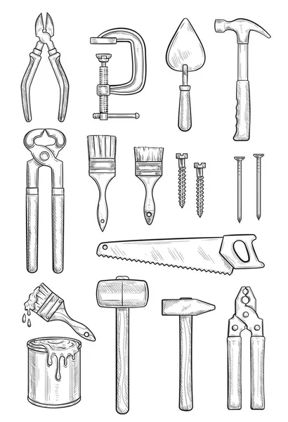 Esbozo de herramienta de reparación para construcción y carpintería — Archivo Imágenes Vectoriales