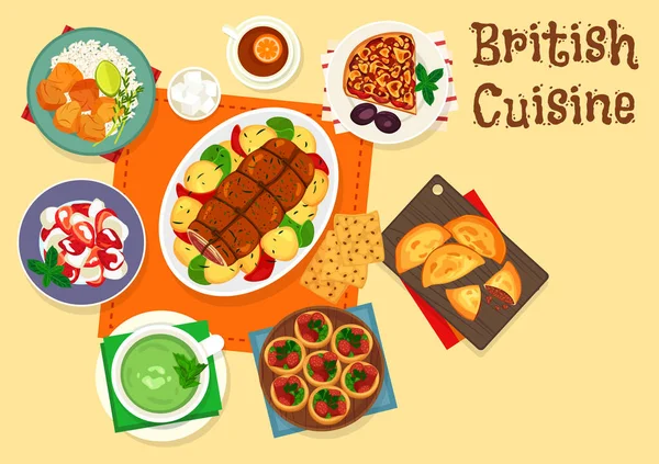 Cocina británica platos de carne tradicional icono — Vector de stock
