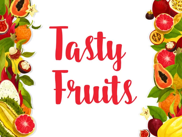 Bandera de frutas exóticas, bordeada por baya tropical fresca — Vector de stock