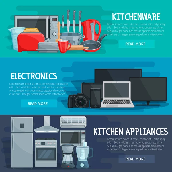 Home appliance banner of kitchenware, electronics — Stock Vector