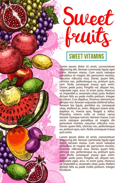 Banner de frutas y bayas con productos agrícolas naturales — Vector de stock