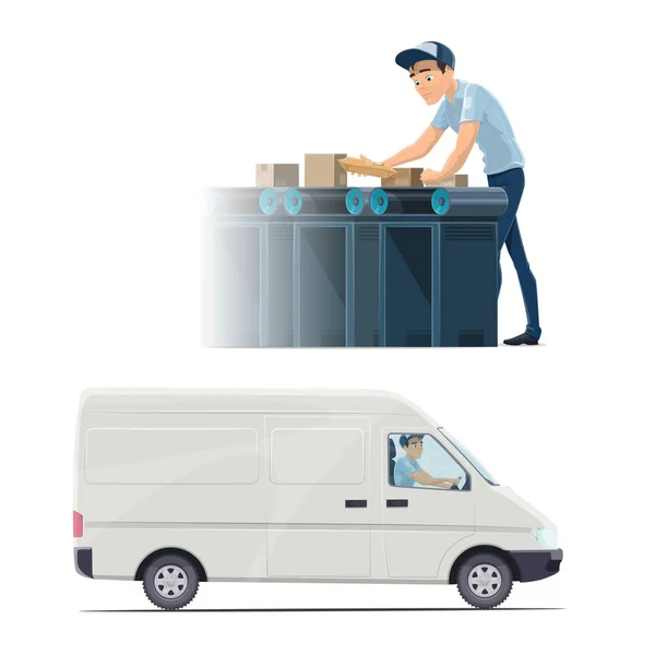 Postman, delivery man and courier profession icon — Stock Vector