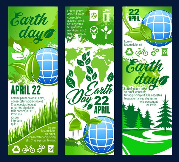 Giornata della Terra banner con eco pianeta e foglia verde — Vettoriale Stock