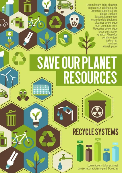 Gezegenin kaynakları afiş için ekoloji kavramı kaydetmek — Stok Vektör