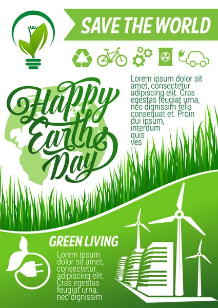 Feliz Día de la Tierra saludo banner de fiesta ecología — Vector de stock