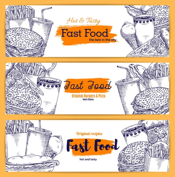 Fast-Food-Vektoren skizzieren Banner — Stockvektor