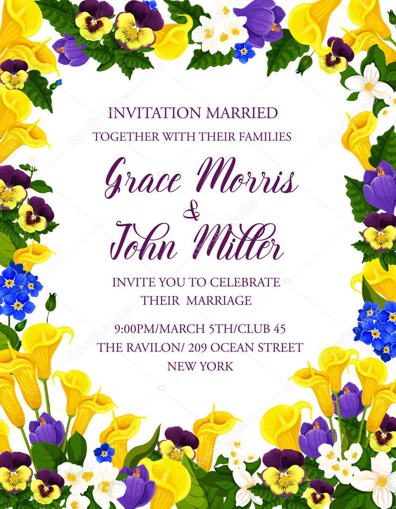 Wedding invitation card with flower bouquet