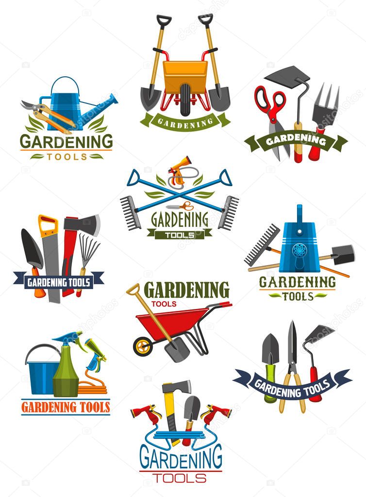Садовый инструмент и оборудование для садовых работ изолированная икона .