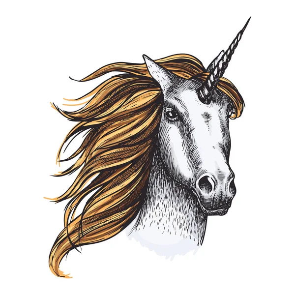 Unicorno cavallo vettore schizzo animale fiaba — Vettoriale Stock