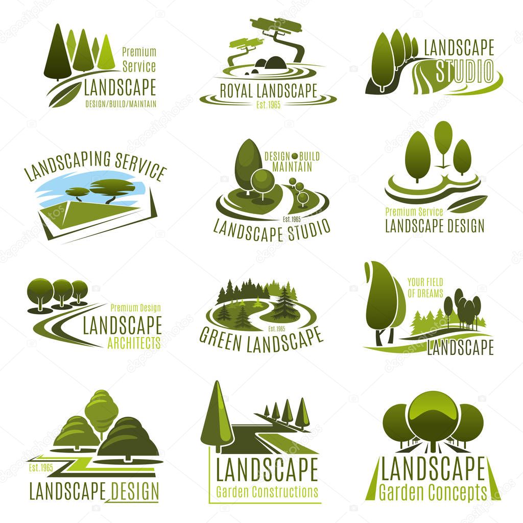 Landscape design company icon with green tree
