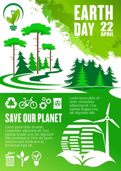 Banner del Día de la Tierra de Save Our Planet concepto de diseño — Vector de stock