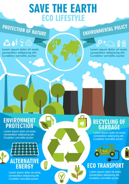Salvar cartaz Ecologia da Terra para o design do ambiente —  Vetores de Stock