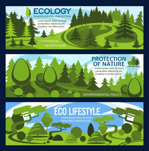 Banner de protección de la naturaleza para la conservación ecológica — Vector de stock