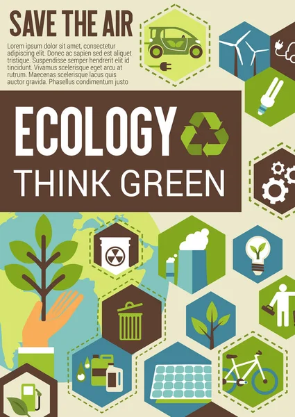 Think eco banner verde para la protección del medio ambiente — Vector de stock